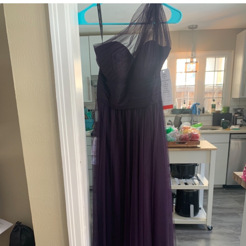 Long One-Shoulder Crinkle Chiffon Dress Bridesmaid - Picture 5 of 5